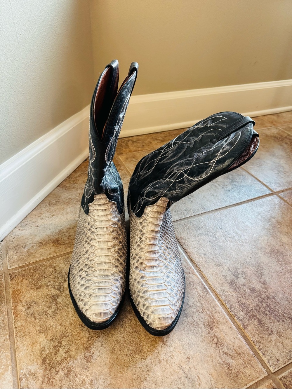Dan Post Black Shaft with Natural Python Toe Western Boot Size 12 - Picture 6 of 11